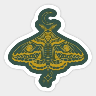 Witchy Cute Celestial Moth - Gold and Green Sticker